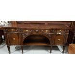 19thC Polished Mahogany Sideboard, with 3 apron drawers and a carved mask of a rams head, over two