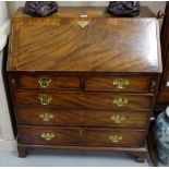 Georgian Mahogany Slope-front Bureau, with interior drawers above 2 short drawers and 3 long