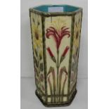 Wedgewood Umbrella Stand, green ground with floral designs, octagonal shaped,