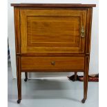 Edw. Inlaid Mahogany Bedside Cabinet, with drawer, tapered legs, castors, 30”h x 22.5”w