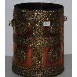 19thc Persian tall Pot with brass overlay, circular, 11”dia x 15”h