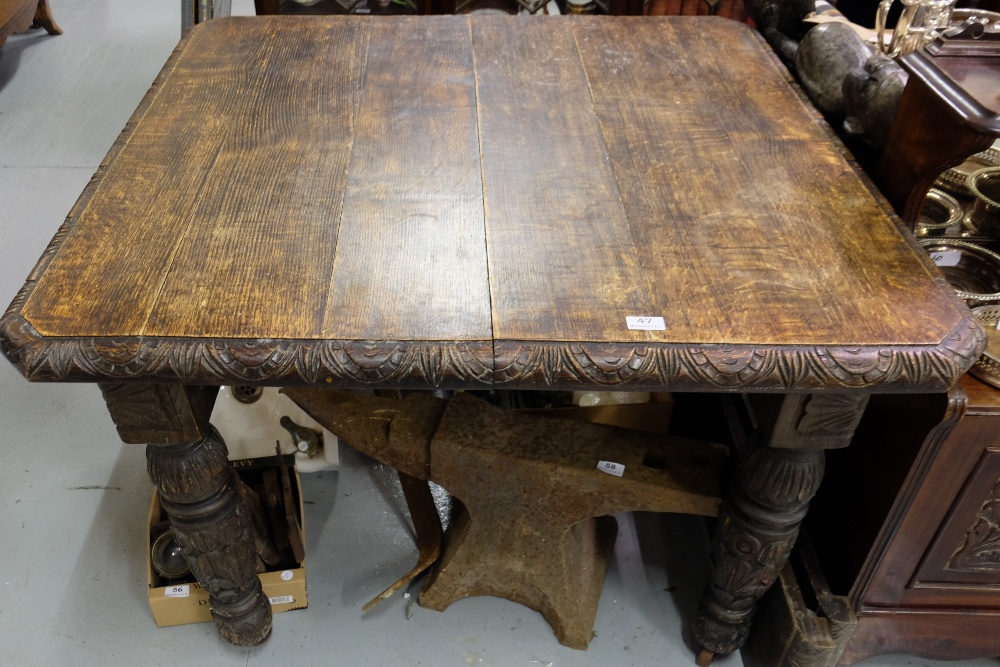 Victorian Extendable Country Oak Dining Table, on turned legs, carved borders, 41” deep, extends - Image 2 of 2