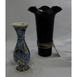 Art Deco Flower Vase Franz, purple amethyst with fluted rim, 16”h and 19th C Florentine Vase