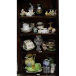 4 shelves of china – plates, Lladro child, glassware etc