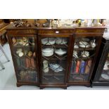 Mahogany floor display cabinet/bookcase with break front, on bracket feet, 3 astragal glazed