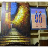 2 x modern oil paintings – African women and City at Night (2)