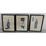 3 portraits of Chinese men on Rice Paper, in traditional costume, each 8”h