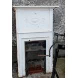 Metal Bedroom Fireplace, painted white, 11” opening