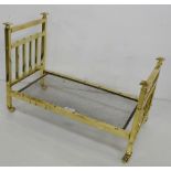 Miniature Brass Bed, square rails, lattice base, 20”w