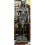 Bronze Life Size Figure of an Egyptian Woman in traditional dress, on a stepped base, 75”h