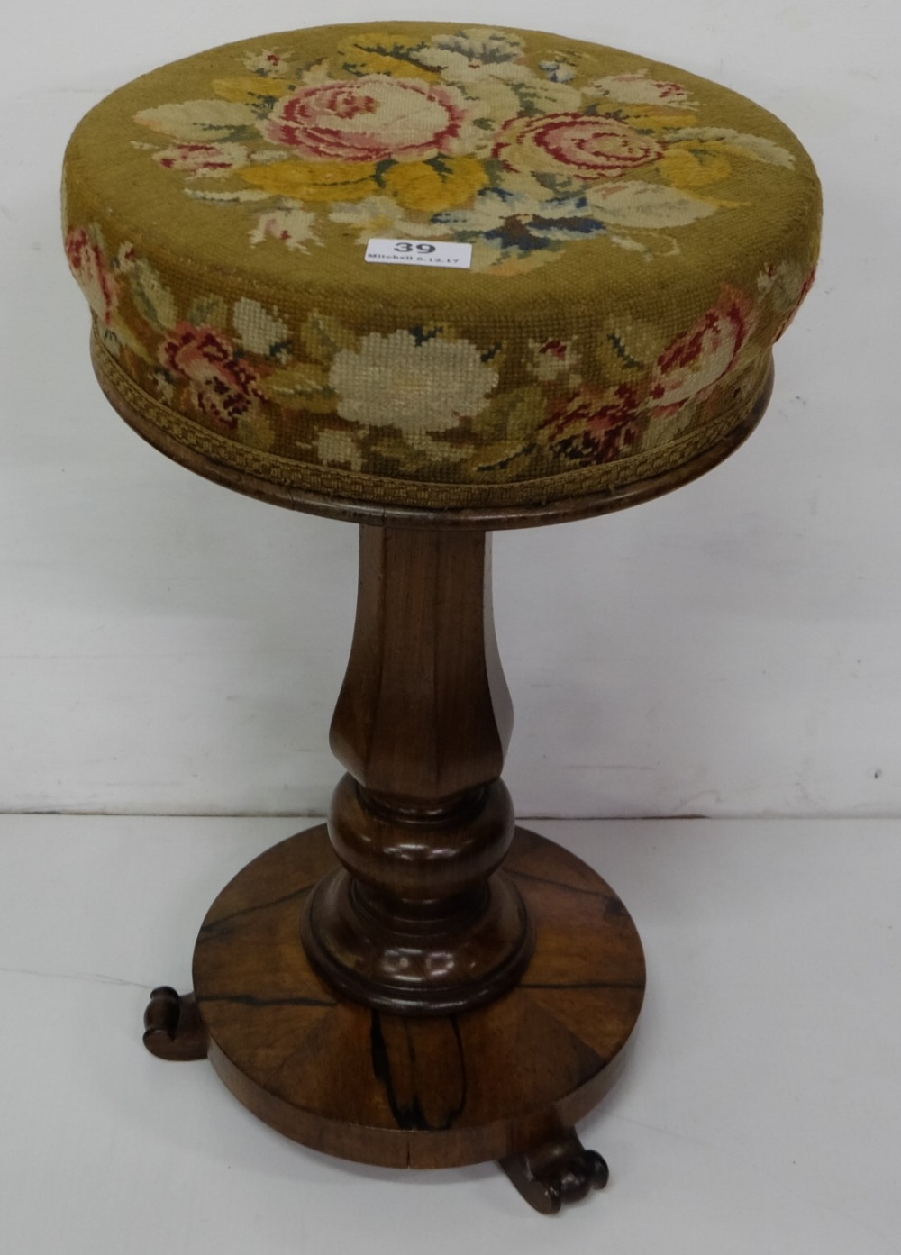 WMIV Rosewood Piano Stool, with floral needlepoint covered seat - Image 2 of 2