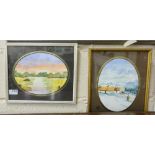 MARIE HUGHES signed 4 watercolours, one sunset 11"x10", one tranquil water scene, 13"x10", one snowy