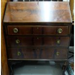 Mahogany Fall Front Bureau, on Queen Ann Legs (1 damaged), interior compartments, 30”w x 41”h