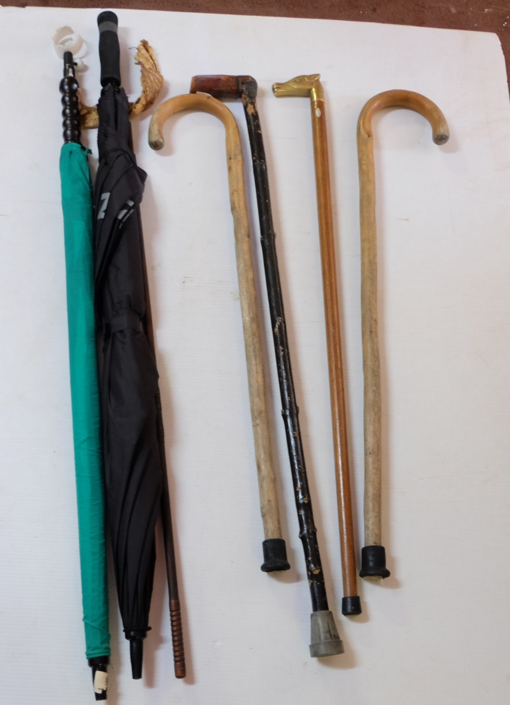 Group of 5 walking sticks & 2 umbrellas (7)