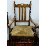 Oak Armchair, with rail back and wicker seat