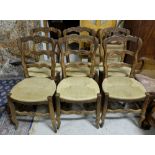 Matching set of 6 French oak kitchen chairs with ladderback and woven seats (6)