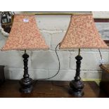 Matching Pair of 19thC Bronze Table Lamps with bulbous bases, (21”h) (electrified), with a