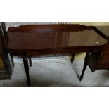 Polished Mahogany Hall Table with a rear gallery and turned legs, 54”w