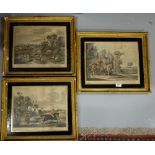 Set of 3 X 19thC Batchelor’s Hall Engravings, Hunting Scenes, in gilt frames, each about 20”w