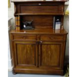 WMIV Mahogany Chiffionier, the raised rear gallery with shelf over two apron drawers and two cabinet