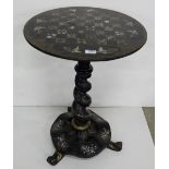 Victorian Papier Mache Occasional Table, with a tilt-top over a barley twist pod, platform base, 4