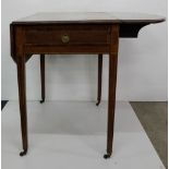 Georgian Inlaid Mahogany Pembroke Table with drop ends and apron drawer, tapered legs, extends to