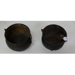 Similar Pair of Cast Iron Skillet Pots on feet, each 8” dia