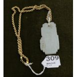 Modern Jade oblong-shaped Pendant with rolled gold chain