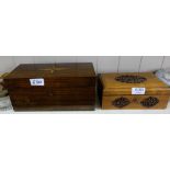 Chinese Trinket Box with carved lid and side panels (8”w) & a Rosewood Jewellery Box with hinged lid