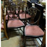 Set of 8 Reproduction Hepplewhite Dining Chairs including a pair of carver, red covered drop-in