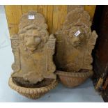 Matching Pair of Metal Wall Fountain Frames, each back featuring a lions head, 26”h