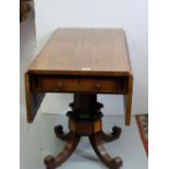 Mahogany George III Pembroke Table with walnut cross banded top, apron drawer on both ends on inlaid