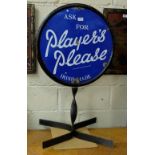 “Players Please” double sided enamel advertising sign, 23”, in a metal display stand