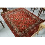 2 x Rugs, Red ground, fringed, 1.28x1.68 and beige ground with red and navy border, 2.2x1.12 (2)