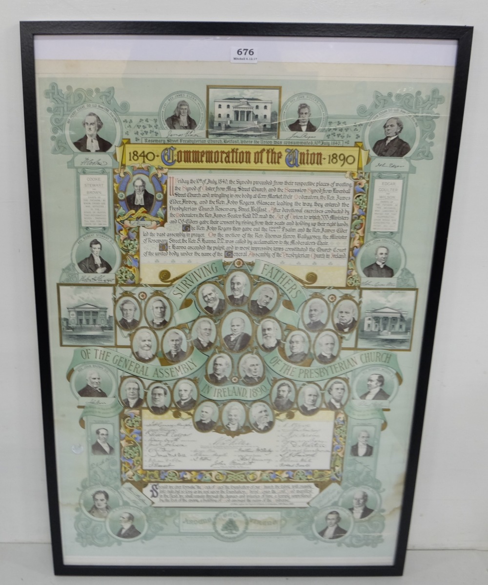 Commemoration Poster of the Union 1840 to 1890 of the Presbyterian Church (framed)