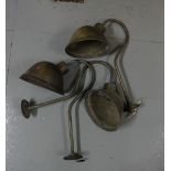 3 brass framed electric wall lights, dome shaped tops