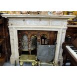 19thC Pine Fireplace, stripped, Adams style frieze and carved side jams, 5ft w mantle x 52”h