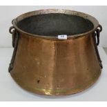 Large Circular Antique Copper Pot with Carrying Handle, 19” dia