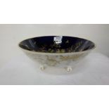 English Coalport Fruit Bowl, the interior blue ground and decorated with gold birds, 10” dia