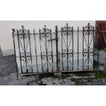 Pair metal Entrance Gates, square bars with finials, 7ft8”w x 55”h