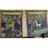 Pair of French Point d’Halluin Tapestries, after William Morris, Waymel, 36”w x 52”h, Lion and
