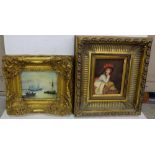 Portrait of a Lady, Shipping Scene in similar heavy gilt frames & 3 other landscape etc pictures