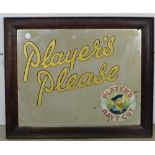 “Players Please” Navy Cut Advertising Wall Mirror in an oak frame, 22”w x 18”h