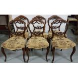 Matching Set of 6 Victorian Mahogany Dining Chairs, with balloon backs and cabriole legs, beige