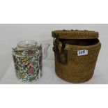 Cantonese Teapot with carrying handle & original woven carrying basket (2)