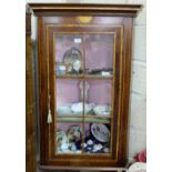 Georgian Inlaid Mahogany Hanging Corner Cupboard, the glass door enclosing 2 shelves, 22”x 40”h