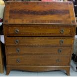 Mahogany Fall Front Bureau, with internal arrangement of compartments, sabre feet, 19”w