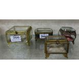 4 ornamental brass framed jewellery caskets, with bevelled glass inserts