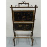 Victorian Bamboo Framed and Chinese Lacquered Covered Fire Screen with a folding shelf, 19”w x 40”h