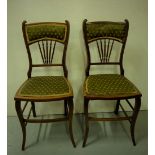 Matching Pair of Edw. Walnut Bedroom Chairs, green and gold fabric